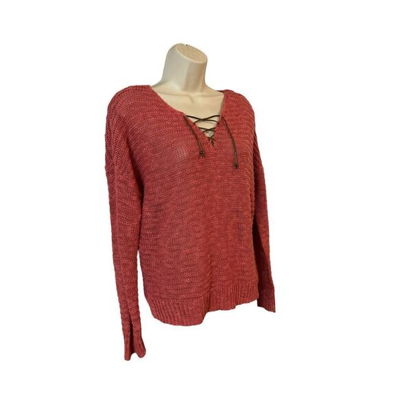 Lauren Jeans Co Ralph Lauren •Womens S Linen Blend Sweater Suede Leather Lace Up - Picture 2 of 6